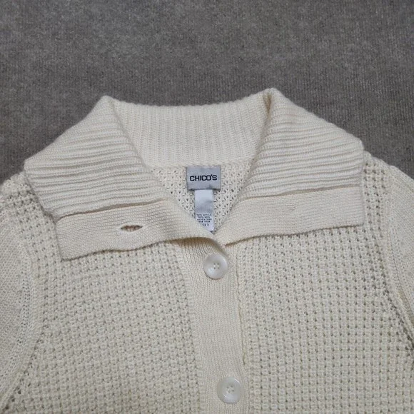 Chicos Heavy Chunky Knit Cardigan Wool Blend Sweater Womens 3 US XL Cream White - Picture 4 of 8